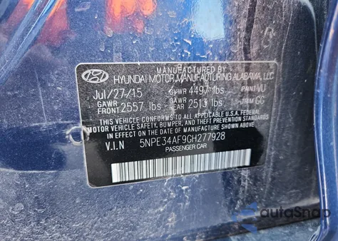 2016 Hyundai Sonata Sport z USA, uszkodzony, nr VIN 5NPE34AF9GH277928